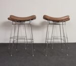 Set of Four Brazilian Leather and Stainless Steel Bar Stools by Fernando Jaeger - Image 3
