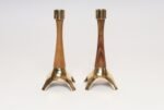 Pair of Sculptural Vintage Austrian Brass and Walnut Candlesticks - Image 2