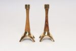 Pair of Sculptural Vintage Austrian Brass and Walnut Candlesticks - Image 2
