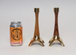 Pair of Sculptural Vintage Austrian Brass and Walnut Candlesticks - Image 11