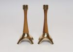 Pair of Sculptural Vintage Austrian Brass and Walnut Candlesticks - Image 6