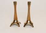 Pair of Sculptural Vintage Austrian Brass and Walnut Candlesticks - Image 5