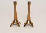 Pair of Sculptural Vintage Austrian Brass and Walnut Candlesticks - Image 5