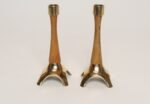 Pair of Sculptural Vintage Austrian Brass and Walnut Candlesticks - Image 3