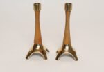 Pair of Sculptural Vintage Austrian Brass and Walnut Candlesticks - Image 3