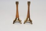 Pair of Sculptural Vintage Austrian Brass and Walnut Candlesticks - Image 4