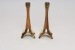 Pair of Sculptural Vintage Austrian Brass and Walnut Candlesticks - Image 4