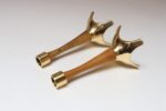 Pair of Sculptural Vintage Austrian Brass and Walnut Candlesticks - Image 7
