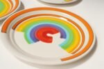 Set of Eight Italian Porcelain Salad and Dinner "Rainbow" Plates by Mancer - Image 23