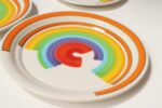Set of Eight Italian Porcelain Salad and Dinner "Rainbow" Plates by Mancer - Image 23