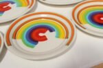Set of Eight Italian Porcelain Salad and Dinner "Rainbow" Plates by Mancer - Image 20