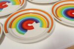 Set of Eight Italian Porcelain Salad and Dinner "Rainbow" Plates by Mancer - Image 20