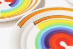 Set of Eight Italian Porcelain Salad and Dinner "Rainbow" Plates by Mancer - Image 19