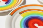 Set of Eight Italian Porcelain Salad and Dinner "Rainbow" Plates by Mancer - Image 18