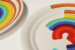 Set of Eight Italian Porcelain Salad and Dinner "Rainbow" Plates by Mancer - Image 14