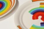 Set of Eight Italian Porcelain Salad and Dinner "Rainbow" Plates by Mancer - Image 13