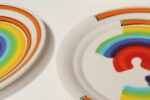 Set of Eight Italian Porcelain Salad and Dinner "Rainbow" Plates by Mancer - Image 12