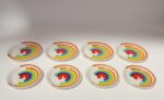 Set of Eight Italian Porcelain Salad and Dinner "Rainbow" Plates by Mancer - Image 4