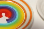 Set of Eight Italian Porcelain Salad and Dinner "Rainbow" Plates by Mancer - Image 9