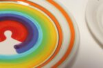 Set of Eight Italian Porcelain Salad and Dinner "Rainbow" Plates by Mancer - Image 9