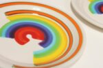 Set of Eight Italian Porcelain Salad and Dinner "Rainbow" Plates by Mancer - Image 7