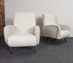 Pair of Italian Walnut and Gray and White Tweed Club Chairs after Marco Zanuso - Image 3