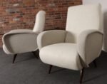 Pair of Italian Walnut and Gray and White Tweed Club Chairs after Marco Zanuso - Image 2
