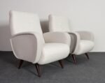 Pair of Italian Walnut and Gray and White Tweed Club Chairs after Marco Zanuso - Image 7