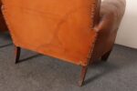 Pair of French Art Deco Leather Angled Back Club Chairs with Nailhead Decoration - Image 35