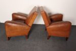Pair of French Art Deco Leather Angled Back Club Chairs with Nailhead Decoration - Image 8