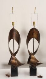 Pair of Vintage Brutalist Steel "Ribbon" Table Lamps by Richard Barr For Laurel - Image 5