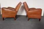 Pair of French Art Deco Leather Angled Back Club Chairs with Nailhead Decoration - Image 7