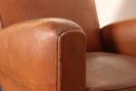 Pair of French Art Deco Leather Angled Back Club Chairs with Nailhead Decoration - Image 24