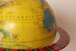 Vintage Replogle Yellow and Red Tin Litho "Globe Grams' Spinning World Globe - Image 7