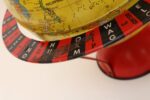 Vintage Replogle Yellow and Red Tin Litho "Globe Grams' Spinning World Globe - Image 13