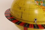 Vintage Replogle Yellow and Red Tin Litho "Globe Grams' Spinning World Globe - Image 15
