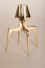 Pair of Sculptural Vintage Brutalist Candle Holders in Polished Brass - Image 8