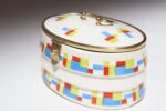 German Art Deco Ceramic and Brass Biscuit Tin with Geometric Motif - Image 9