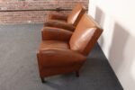 Pair of French Art Deco Leather Angled Back Club Chairs with Nailhead Decoration - Image 9