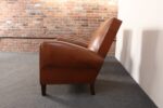 Pair of French Art Deco Leather Angled Back Club Chairs with Nailhead Decoration - Image 10