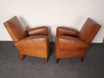 Pair of French Art Deco Leather Angled Back Club Chairs with Nailhead Decoration - Image 6