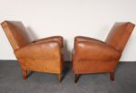 Pair of French Art Deco Leather Angled Back Club Chairs with Nailhead Decoration - Image 5