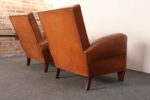 Pair of French Art Deco Leather Angled Back Club Chairs with Nailhead Decoration - Image 11