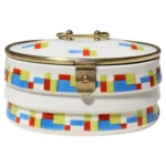 German Art Deco Ceramic and Brass Biscuit Tin with Geometric Motif