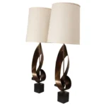Pair of Vintage Brutalist Steel "Ribbon" Table Lamps by Richard Barr For Laurel