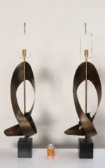 Pair of Vintage Brutalist Steel "Ribbon" Table Lamps by Richard Barr For Laurel - Image 3