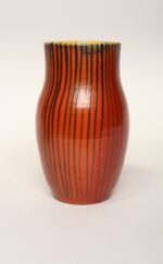 Vintage Swedish Modern Orange, Yellow, and Green Striped Ceramic Vase - Image 2