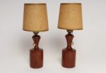 Pair of Danish Modern Diminutive Sculptural Teak and Brass Table Lamps - Image 2