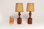 Pair of Danish Modern Diminutive Sculptural Teak and Brass Table Lamps - Image 8