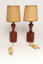 Pair of Danish Modern Diminutive Sculptural Teak and Brass Table Lamps - Image 4